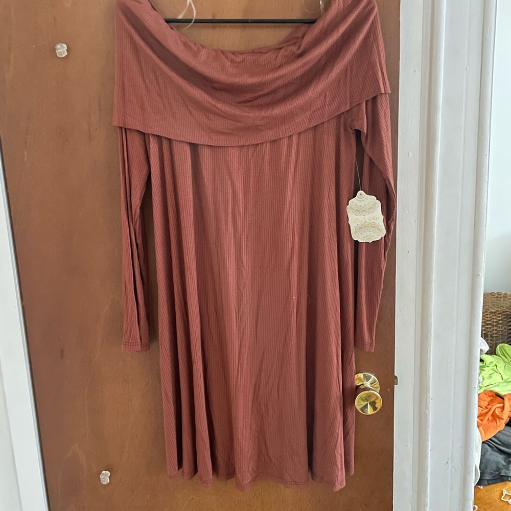 Altar'd State Terracotta Off-Shoulder Dress